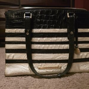Brahmin Black and Cream Croc-Embossed Tote
